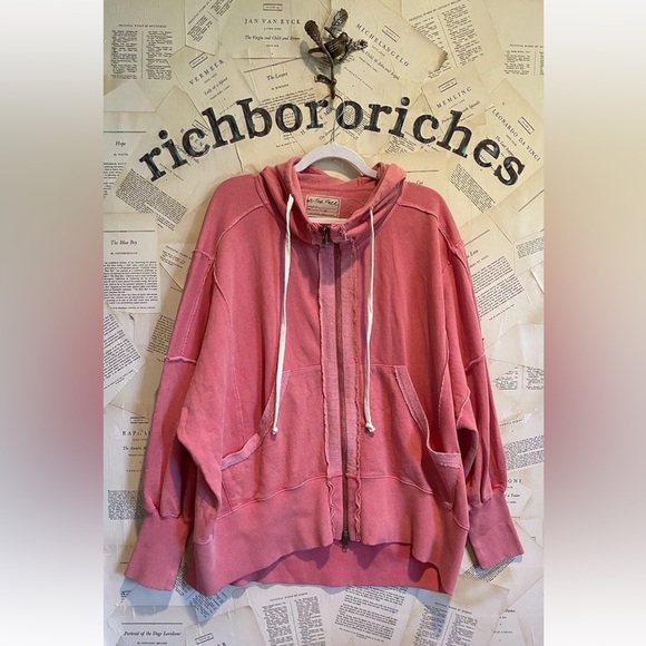 Free People We The Free Camden Hoodie Oversized Zipper Up Scarlet Sun - Picture 6 of 7